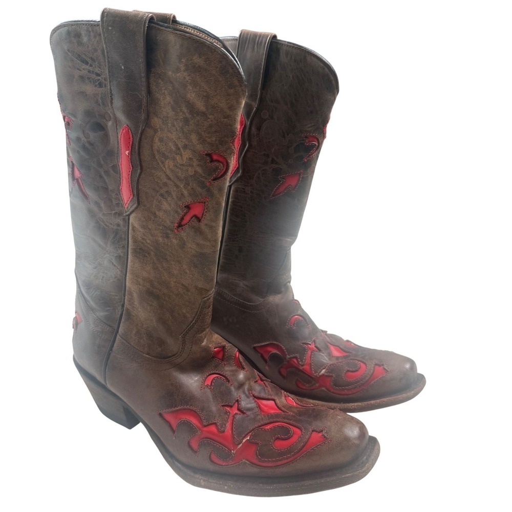 Gypsy Girl Valencia Brown Leather Red Inlay Western Cowboy Boots Womens 6